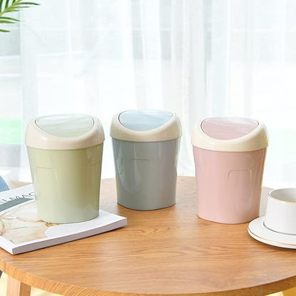 SITAKE 2 Pcs Plastic Mini Wastebasket Trash Can with 120 Trash Bags, Tiny Desktop Waste Garbage Bin with Swing Lid for Home, Office, Kitchen, Vanity Tabletop, Bedroom, Bathroom (Blue + Green)
