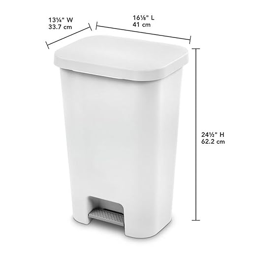 Sterilite 11.9 Gallon Rectangular Step On Kitchen Plastic Indoor Wastebasket with Wide Opening Lid and Comfort Handle for Home, White (8 Pack)