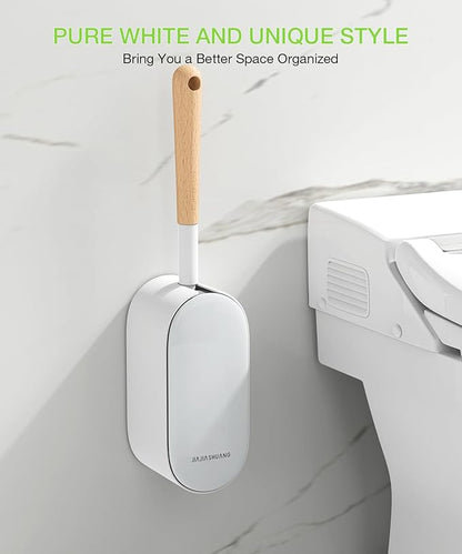 OSCIOSS Bamboo Toilet Brush Set, 2 Pack with Ergonomic Design, Compact Size, Durable Bristles, Wooden Holder for Bathroom Cleaning