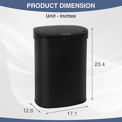 PayLessHere | 13 Gallon Stainless Steel Trash Can | Black | Automatic Touchless Lid with Motion Sensor | Kitchen Garbage Can with Waterproof Design | for Home, Office, Bathroom | Pack of 1
