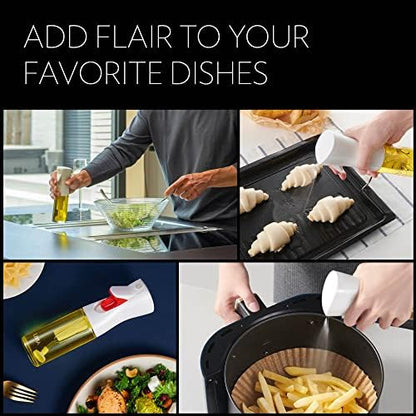 OLIVIA SIGNATURE Advanced Kitchen Oil Sprayer with Flairosol Technology, Fine Mist & Portion Control, Refillable Glass Olive Oil Cooking Spray Bottle for Air Fryer, Salad, BBQ, 130ml (Golden Leaves)