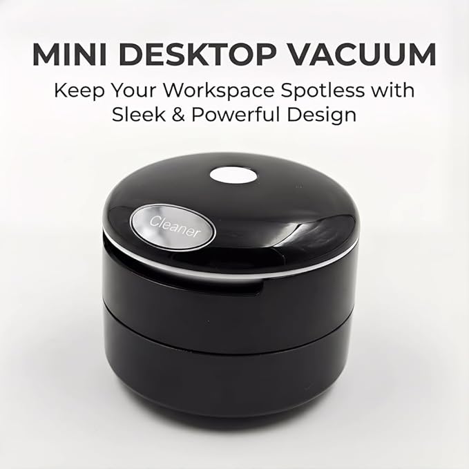 Desktop Vacuum Cleaner, Mini Portable Battery Powered Desktop Dust & Crumbs Sweeper for Keyboard, Desk, Home, Office and Car Cleaning, Black