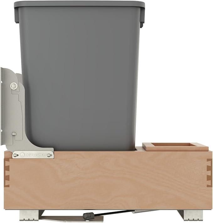 Rev-A-Shelf Pullout Under Counter Trash Can, 50 Qt 12.5 Gal Garbage Container with Soft-Close and Soft-Open Slides, Silver, 4WCBM-1550DM-1
