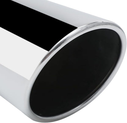 M-AUTO Single Chamber Muffler 12" Overall Length, 3.5" Inside Inlet and 5" Outlet Universal Stainless Steel Exhaust Muffler Assembly Roll and Angle Cut Tip, Chrome