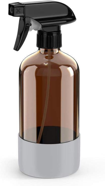 Bontip Amber Glass Spray Bottle with Silicone Sleeve Protection, 16 oz Refillable Spray Bottles for Cleaning Solutions, Plants, Aromatherapy, Facial Hydration (1, Grey, 16 oz)