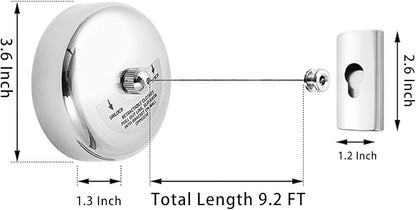 Little World Retractable Clothesline - 2PK 304 Stainless Steel Clothes Line, Durable Heavy Duty Adjustable Retract Clothesline with Wire Rope for Indoor Outdoor Laundry Room (9.2FT Steel String)