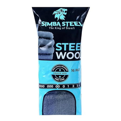 Steel Wool Grade # 00 - Very Fine Grade - 16 Pads Multi-use for Buffing, Polish, Removing Grease, Cleaning Metal, Multi-Purpose (#00-16 Pads)