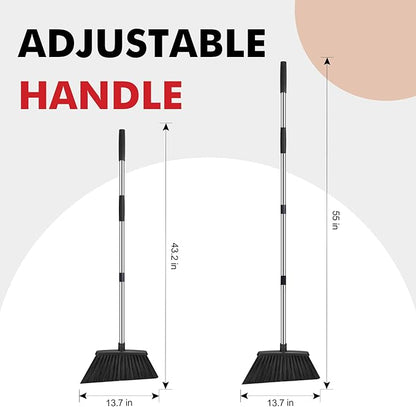 NACENA Heavy Duty Broom, 55 Inch Long Handle Outdoor Large Angle Brooms, Commercial Broom for Sweeping Indoor, for Home Garage Kitchen Office Courtyard Lobby Patio Lawn Concrete, 4 Pack (Black)