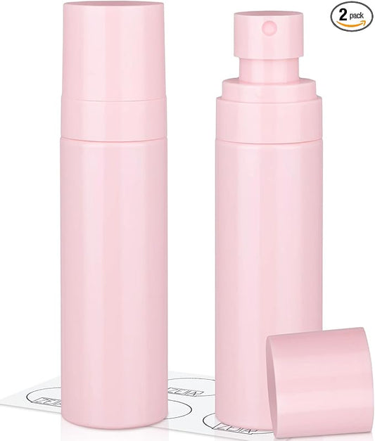 2 Pack Small Spray Bottle, 2.7OZ/80ml Travel Spray Bottle, Empty Fine Mist Spray Bottles, Refillable Mini Spray Bottles with Labels (Pink)