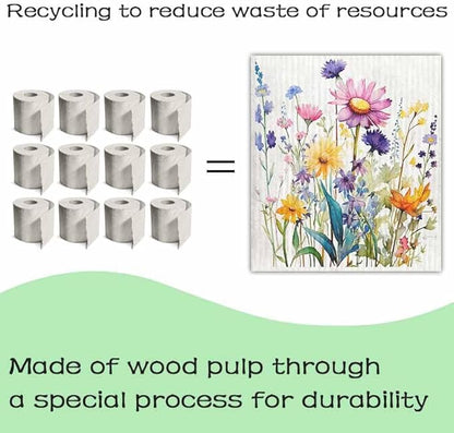 Swedish Dishcloths for Kitchen – 6 Pack Cellulose Reusable Cleaning Paper Towels – Soft, Quick-Drying, Washable Dish Rags for Kitchen, Counters & More (Flower)