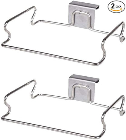 2 Pack Stainless Steel Trash Bag Holder, Garbage Storage Bags Rack, Hanging Garbage Bag Storage Organizer Rack for Kitchen Cabinets Doors and Cupboards Towel Gloves Hanger