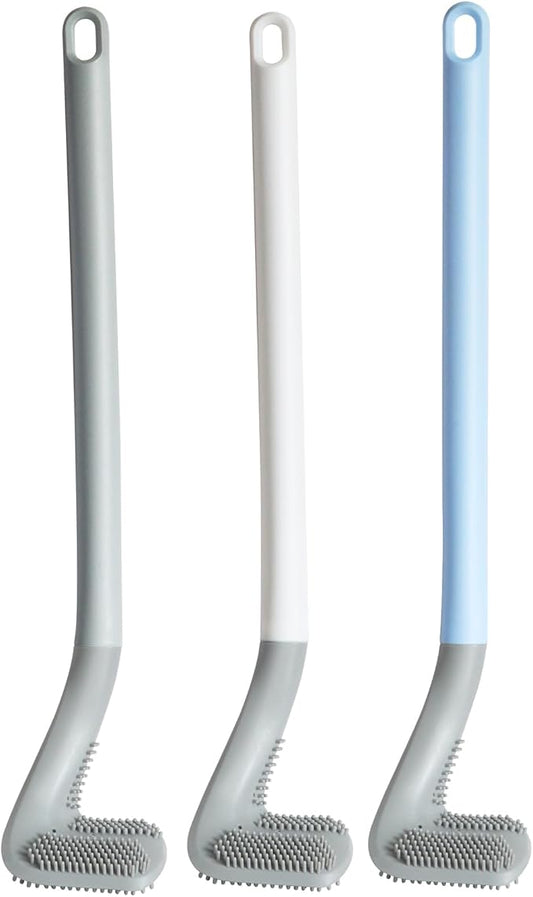 3 Pack Golf Toilet Brush, Flexible Long Handled Toilet Cleaning Brush, 360° No Dead Space Deep Toilet Cleaning Brush, Toilet Brush for Bathroom, with Hook (White + Blue + Grey)