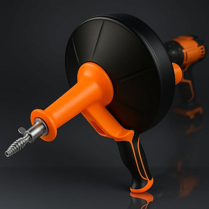 42 FT Drain Snake Hair Drain Clog Remover, Manual Or Powered, Plumbing Snake With Drill Adapte,Unclog Sink Drain Tool, Drain Auger for Toilet、Shower、Kitchen、Sink, No Auto Retract Or Feed, Orange