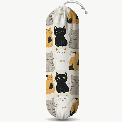 Cat Plastic Bag Holder, Reusable Shopping Bags Storage Dispenser, Lovely Cats Fabric Garbage Trash Bag Dispenser for Home Kitchen Pantry Cabinet, Wall Mount, Kitchen Housewarming Gifts