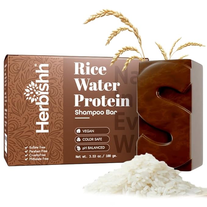 Herbishh Shampoo Bar for Hair Growth – Strengthening & Nourishing, Solid Soap for Thinning Hair, Paraben-Free & Sulfate-Free, 3.53 oz (Rice Water Shampoo, Pack of 1)