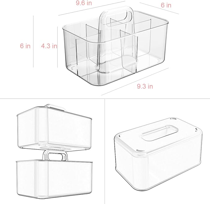 Vidifor Clear Thickened Portable Caddy Tote, Shower Caddy with Handle for Art Supplies, Makeup, Crafts, Colored Pencils, Sewing, Office Supplies (Clear)