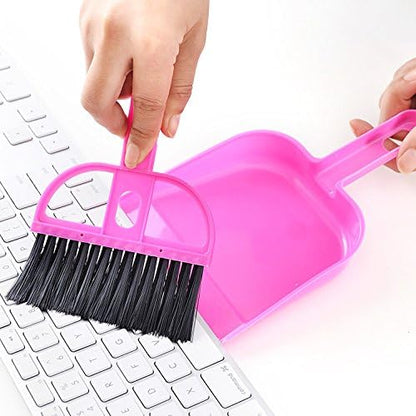 Pet Cage Broom Brush Dustpan Set - Small Cat Litter Sweeper for Pet Cage Clean and Car Keyboard Brush (Pink)