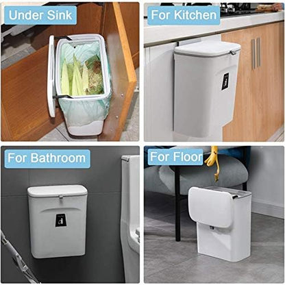 Kitchen Compost Bin for Counter Top or, Hanging Small Trash Can with Lid,Mountable Indoor Compost Bucket(C)