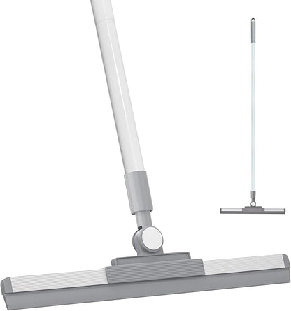 Floor Squeegee - 52 Inch Adjustable Long Handle 14.2 Inch Rubber Blade 180° Rotatable Head Heavy Duty Squeegee Broom for Floor Window Bathroom Tile Garage Concrete Shower Patio (White)