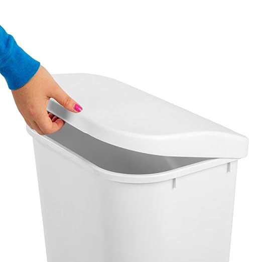 Sterilite 11.3 Gallon D Shape Flat Side Lift Top Lid Wastebasket Trash Can for Kitchen, Home Office, and Garage, or Workspace, White (18 Pack)