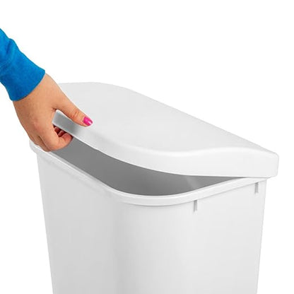 Sterilite 11.3 Gallon D Shape Flat Side Lift Top Lid Wastebasket Trash Can for Kitchen, Home Office, and Garage, or Workspace, White (24 Pack)