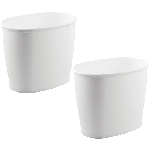 iDesign Slim Plastic Bathroom Trash Can, Small Garbage Bin for Bedroom, Office, Desk, Dorm, 2-Pack, White