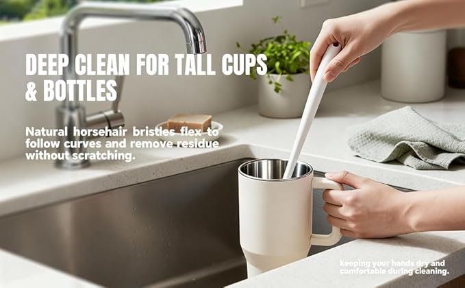 Bottle Brush Cleaner,Long Plastic Handle,Soft Bristle&Non-Scratch,Cleans and Scrubs Hard to Reach Coffee Cups,Mason,Thermos,Glass Bottle,Beer Bottles,Wine Bottles,Baby Bottle,Mugs
