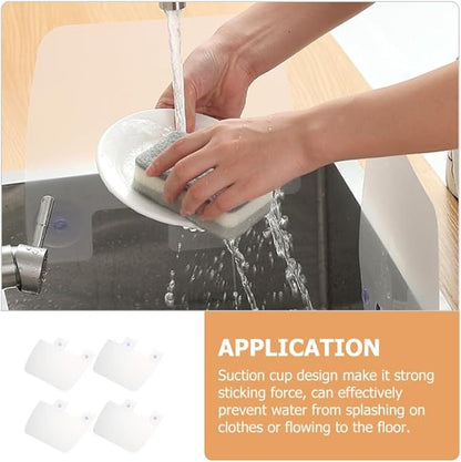 Angoily Kitchen Sink Splash Guards 4-Pack Water Barrier Baffle Boards with Suction Cups Oil Resistant Sink Water Shield Accessories 11.22X9.84In for Splash Prevention and Easy Cleaning