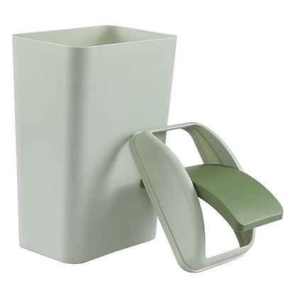 12 L Slim Garbage Can, Small Plastic Trash Can with Swing Lid, 1 Pack (Green)