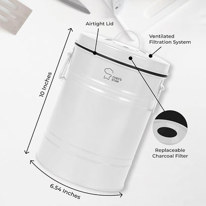Chef's Star Countertop Compost Bin, Indoor Compost Bin, Small Composter, White, 0.8 Gallon, Metal