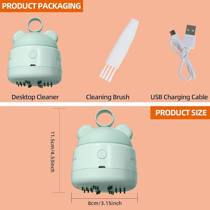 Zmol Mini Desktop Vacuum Cleaner with USB Charging, Cleaning Brush, Bear Head Ring for Easy Grip, 360° Swivel Portable Vacuum Cleaner for Keyboards Office Desks and Other Dusty Debris
