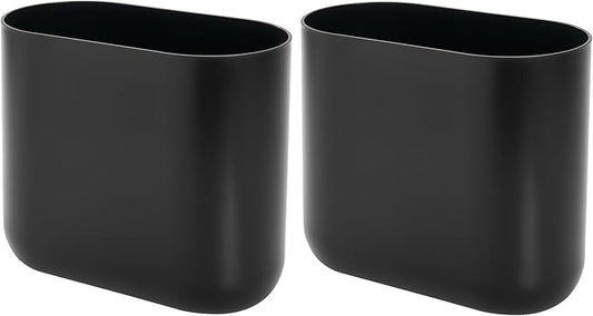 iDesign Small Slim Plastic Bathroom Trash Can, Garbage Can for Bedroom, Office, Desk, Dorm, 2-Pack, Black