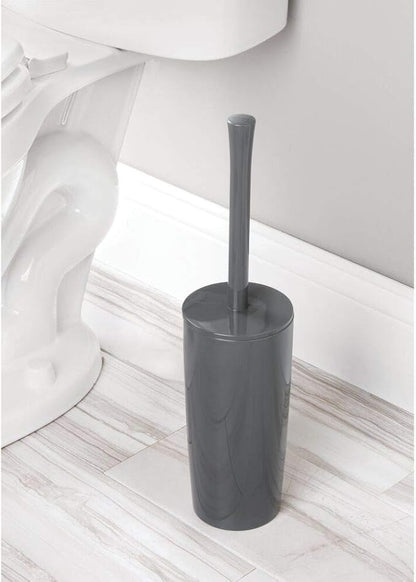mDesign Slim Plastic Toilet Bowl Brush and Holder Set, Modern Compact Storage Organizer Cleaner Scrubber for Toilet - Heavy Duty Cleaning Plunger for Bathroom, Aura Collection - Charcoal Gray