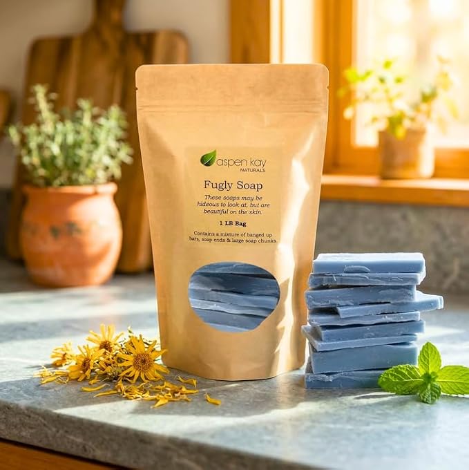 Aspen Kay Naturals - 1 Pound Bag of Fugly Soap, a Mixture of Dented & Imperfect Soap Bars, Soap Ends & Chunks. Natural & Organic Ingredients. (Arnica & Mint)