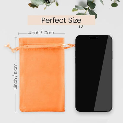 Meowoo 100PCS Organza Bags, 4x6in Small Mesh Bags Drawstring, Mesh Gift Bags Drawstring for Jewelry, Candy, Christmas, Sachets, Festivals, Bathroom Soaps, Makeup Organza, Wrapping Supplies(orange)