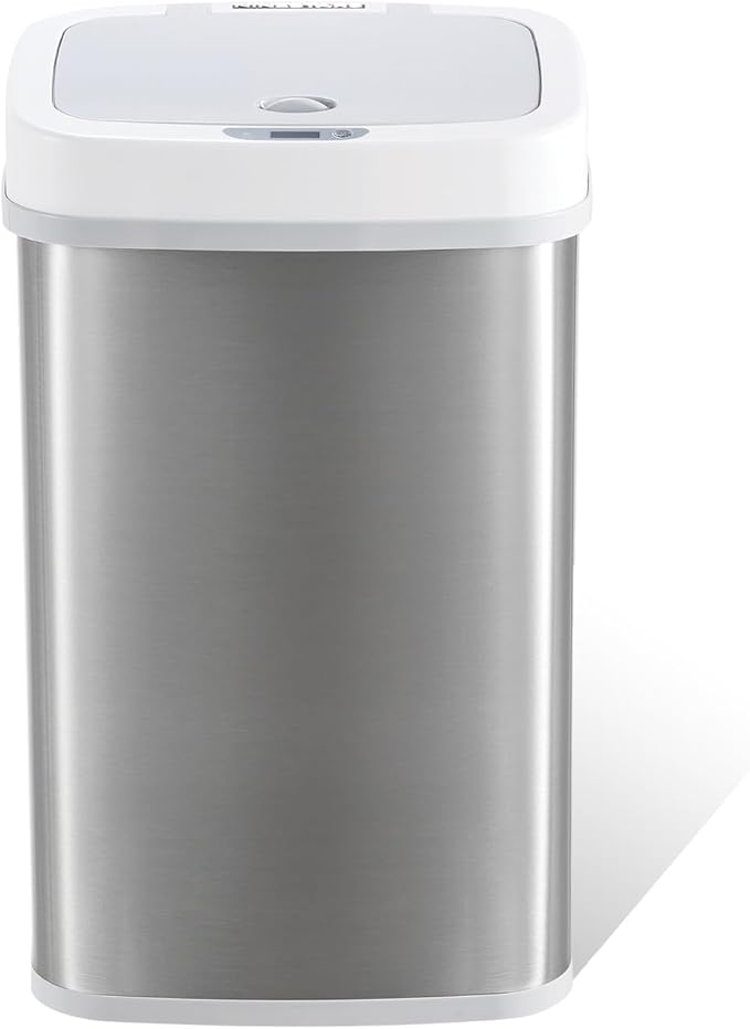 Ninestars NPT-15-1WH Automatic Touchless Motion Sensor Diaper Disposal Trash Can with lid, 4 gallon/15 L, White, Plastic