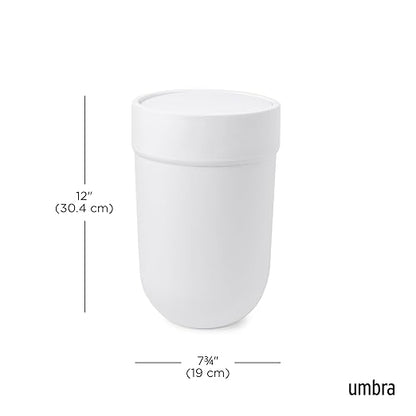 Umbra Touch Trash Can, Small 1.6-Gallon Garbage Bin with Swing Lid, Waste Basket for Bathroom or Office, White