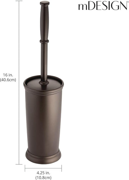 mDesign Toilet Bowl Brush and Holder - Covered Bathroom Toilet Brush - Standing Toilet Bowl Scrubber in Modern Holder - Compact, Space Saving, Deep Cleaning Brush for Toilet - Hyde Collection - Bronze