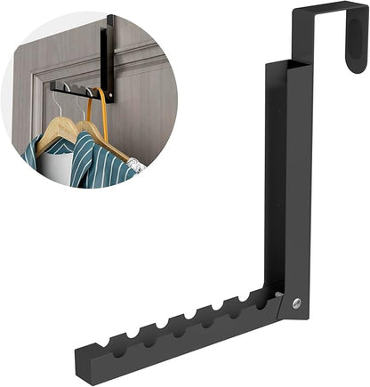 ZMBESUP Over The Door Hanger Folding Clothes Drying Rack, Folding Hanging Coat Rack for Indoor Laundry Room Compact Small Space Foldable Portable Clothing Hanger Hook Collapsible- 1 Pack（Black）