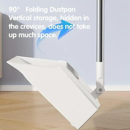 2-in-1 Broom with Dustpan Combo Set,Long Handle Broom Dustpan Combo with Dustpan Teeth to Automatically Clean Hair for Home, Indoor or Outdoor Cleaning Hall Floor (White)