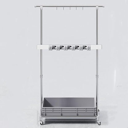 Stainless Steel Floor-Standing Mop and Broom Holder, Mobile Cleaning Supplies Organizer with Double Poles and Wheels, Freestanding Cleaning Caddy for Kitchen, Bathroom or Utility Room(Gray,67cm/26.4in