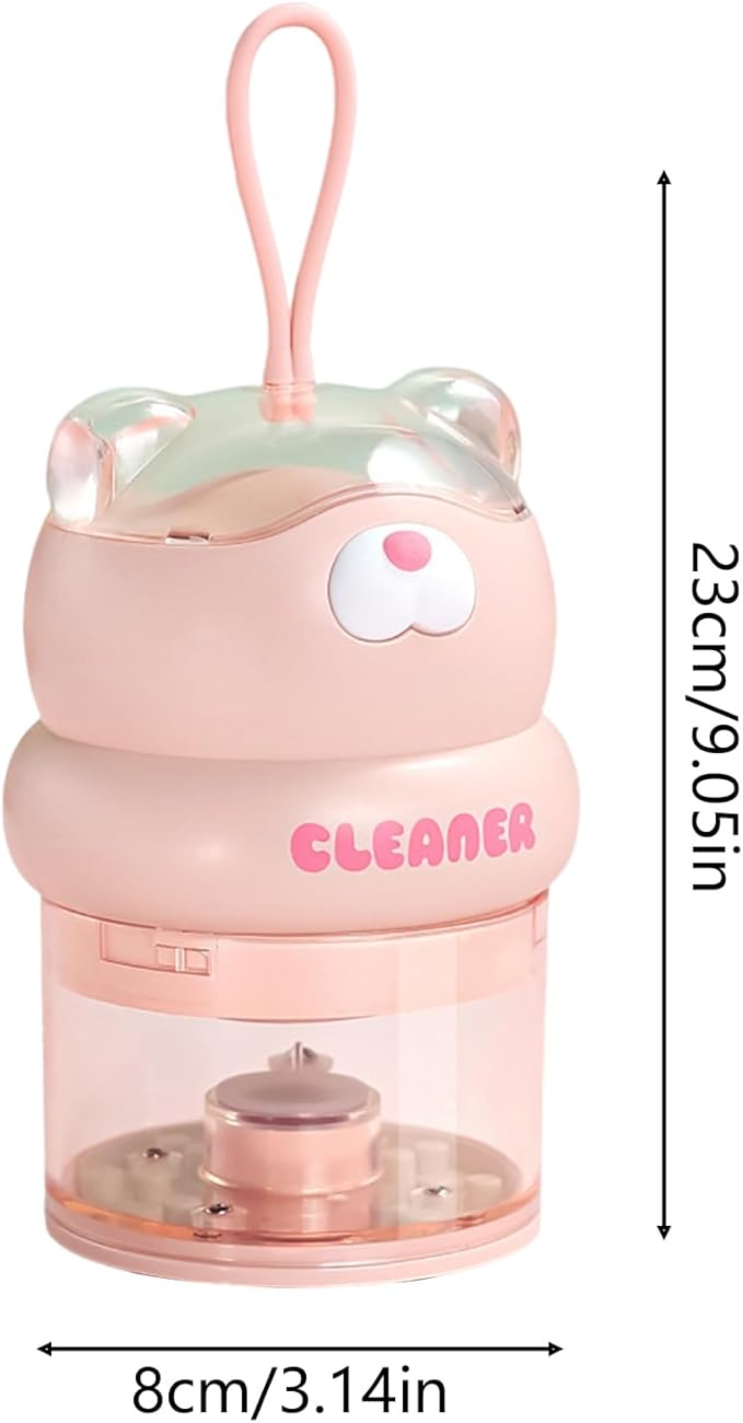 Portable Desktop Eraser Vacuum | Cute Bear Design, USB Mini Cleaner, 3.1in X 3.1in X 9in | Transparent Dust Cup, Large Capacity, Long Battery Life | Student Desk Cleaner for Eraser Shavings & Dust
