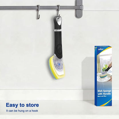 CELOX Dish Sponge with Handle for Pot Pan Sink Cleaning, Soap Dispensing Dish Sponge