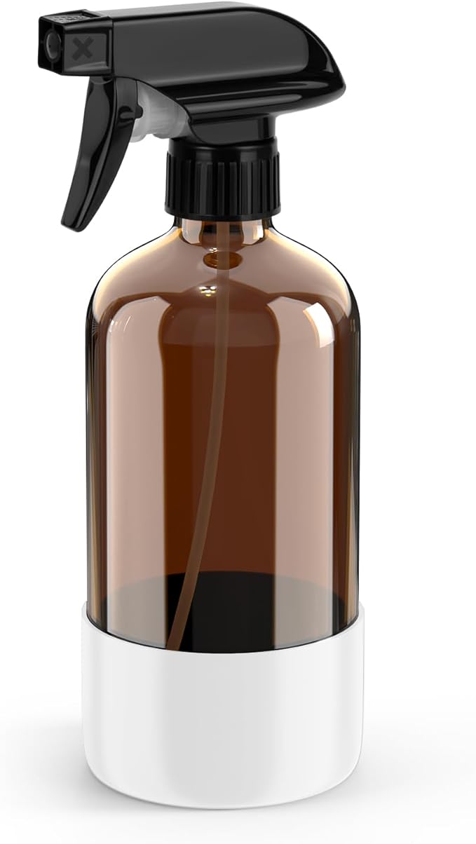 Bontip Amber Glass Spray Bottle with Silicone Sleeve Protection, 16 oz Refillable Spray Bottles for Cleaning Solutions, Plants, Aromatherapy, Facial Hydration (1, White, 16 oz)