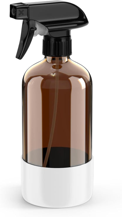 Bontip Amber Glass Spray Bottle with Silicone Sleeve Protection, 16 oz Refillable Spray Bottles for Cleaning Solutions, Plants, Aromatherapy, Facial Hydration (1, White, 16 oz)