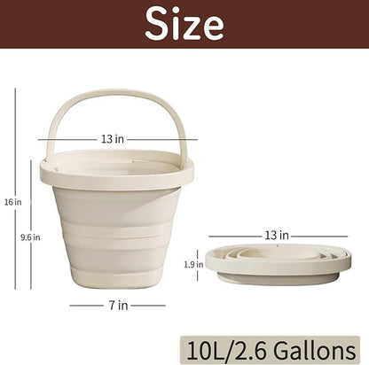 Collapsible Utility Bucket with Handle, 10L Sizes, Multi-Purpose for Foot Bath, Cleaning, Storage, Beige (Grey+Beige)
