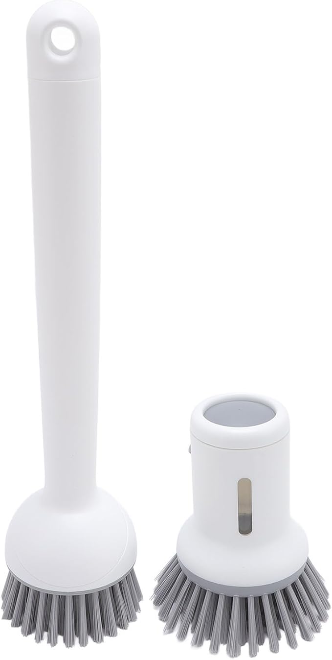 ZJchao 2 Pcs Soap Dispensing Handle and Palm Brush Set, Efficient Rotating Head Dish Scrub Brush for Kitchen, High Efficiency Stain Removal, Comfortable Cleaning Experience,