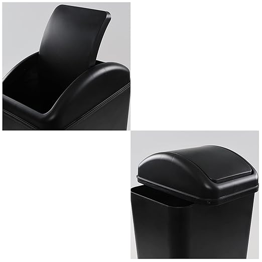 Vababa 3 Gallon Black Plastic Swing Top Trash Can, Small Slim Garbage Bin with Swing Lid