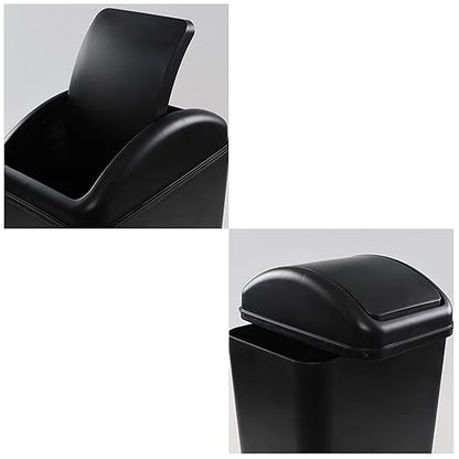 Vababa 3 Gallon Black Plastic Swing Top Trash Can, Small Slim Garbage Bin with Swing Lid