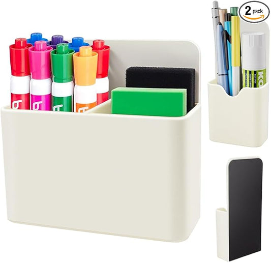 KITANIS Magnetic Pen Holder,2 Pack Magnetic Dry Erase Marker Holder with Generous Compartments,Strong Magnet Storage Marker Pen Pencil Organizer for Refrigerator,Whiteboard,Locker Accessories